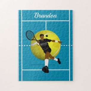 Modern Tennis Player Illustration Blue Court Name Jigsaw Puzzle