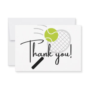 Modern Tennis racket ball Black and White Thank You Card