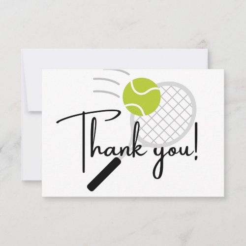 Modern Tennis racket ball Black and White Thank You Card