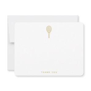 Modern Tennis Racquet in Gold and White Thank You Card