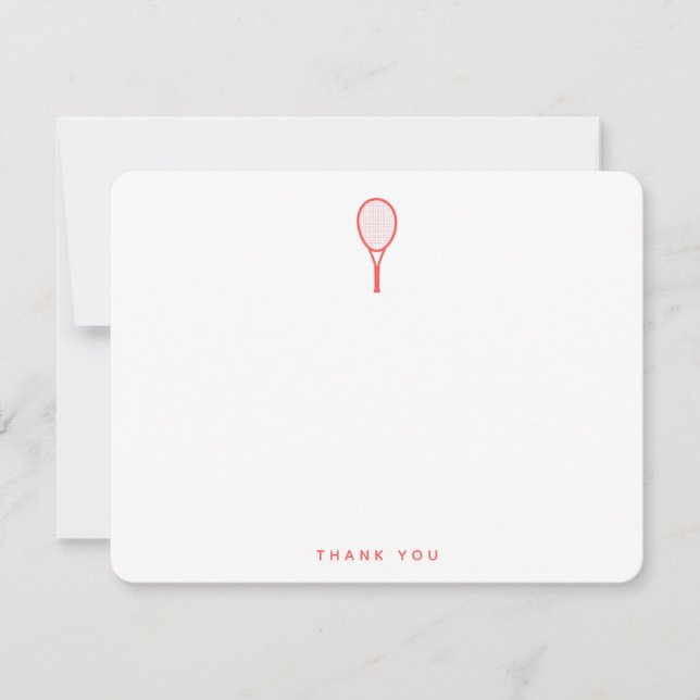 Modern Tennis Star Pink and White Thank You Note (Front)