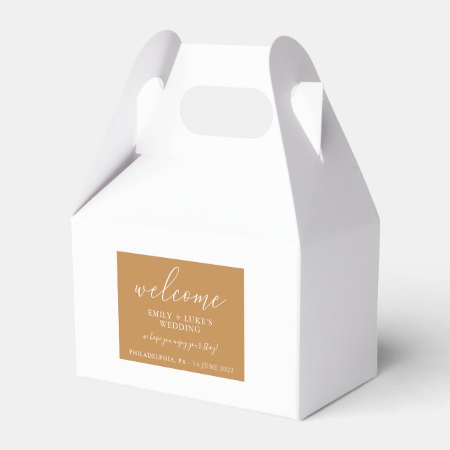 Modern Terra Cotta Custom Wedding Welcome Favor Boxes (Front Side)