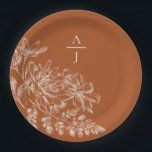 Modern Terra Cotta Monogram Floral Paper Plates<br><div class="desc">Bring modern elegance to your reception with this beautiful plate.</div>