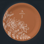 Modern Terra Cotta Monogram Floral Paper Plates<br><div class="desc">Bring modern elegance to your reception with this beautiful plate.</div>