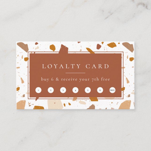 Modern Terra-cotta Terrazzo Pattern Loyalty Business Card (Front)