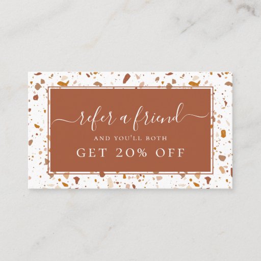 Customizable Modern Terra-cotta Terrazzo Pattern Referral Business Card