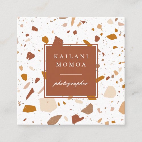 Modern Terra_cotta Terrazzo Pattern Square Business Card