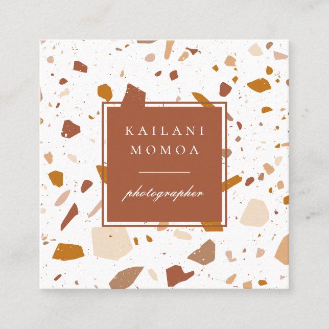 Modern Terra-cotta Terrazzo Pattern Square Business Card (Front)