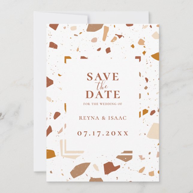 Modern Terra-cotta Terrazzo Save The Date Announcement (Front)