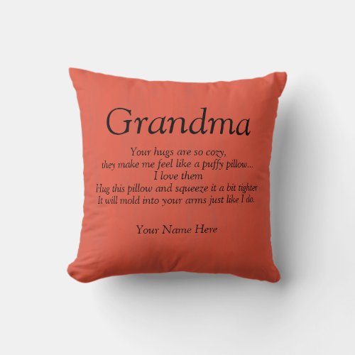 Modern Terracota Grandma Hugs So Cozy Throw Pillow