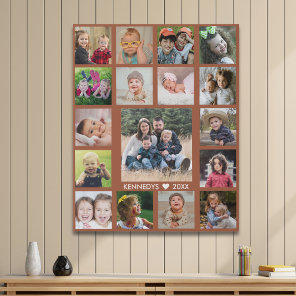 Modern Terracotta 17 Photo Collage Family Name Faux Canvas Print