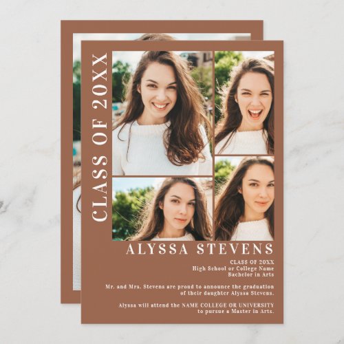 Modern terracotta 5 photo grid graduation invitation