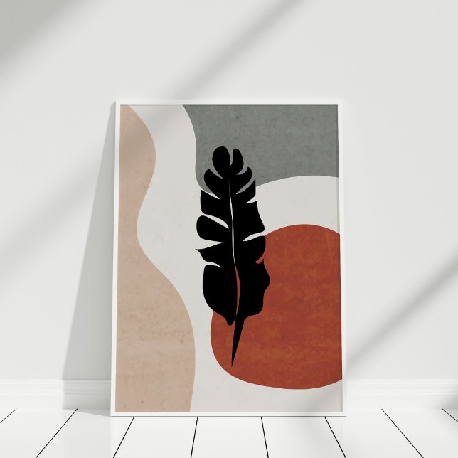 Modern Terracotta Abstract Botanical Wall Art (Modern Terracotta Abstract Botanical Wall Art against white wall in white frame.)