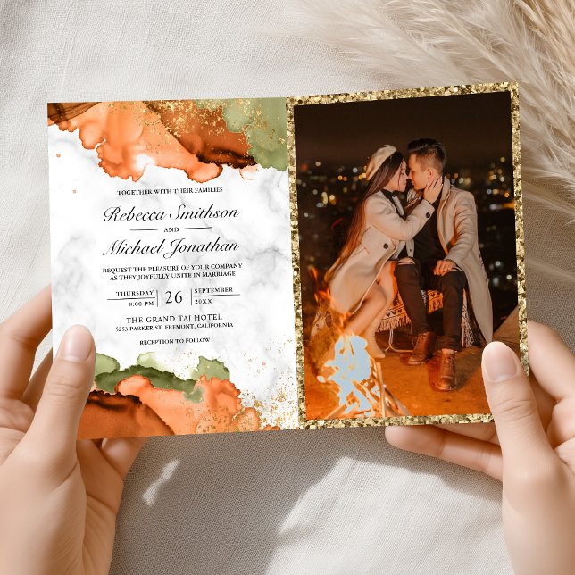 Modern Terracotta Abstract Ink QR Code Wedding Invitation (Creator Uploaded)