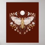 Modern Terracotta Abstract Moth Illustration Poster<br><div class="desc">Modern Terracotta Abstract Celestial Moth Illustration Poster. This magical mystical abstract boho design features a beautiful intricate moth illustration with a full moon and crescent moon phases. Adorned with wildflowers,  and floral flourishes. Bohemian witchy aesthetic.</div>