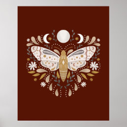 Modern Terracotta Abstract Moth Illustration Poster