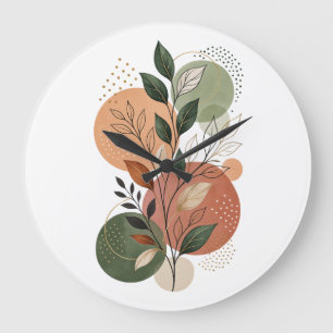Modern Terracotta Abstract Shapes and Botanical Le Large Clock