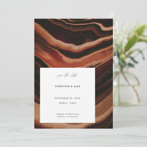Modern Terracotta Agate Marble Texture Wedding  Save The Date
