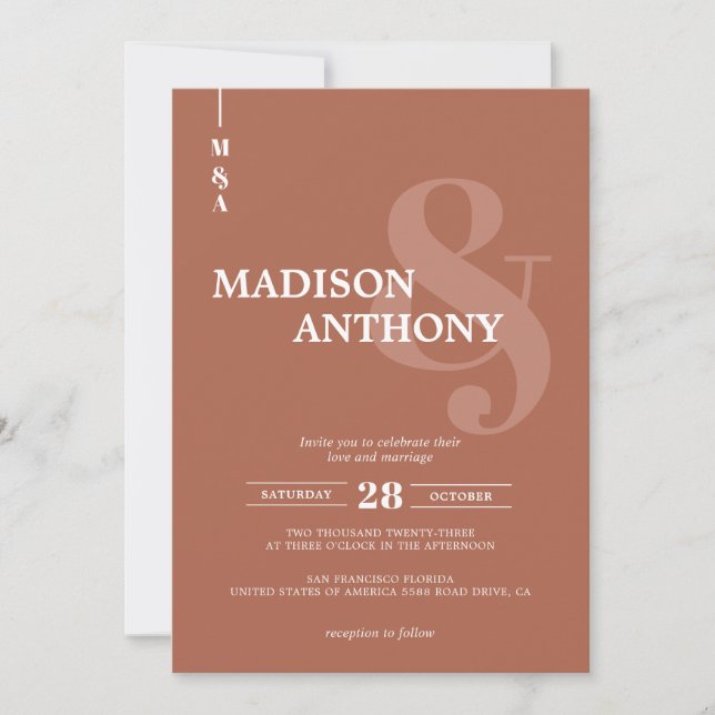Modern Terracotta Ampersand Script Photo Wedding Invitation (Front)