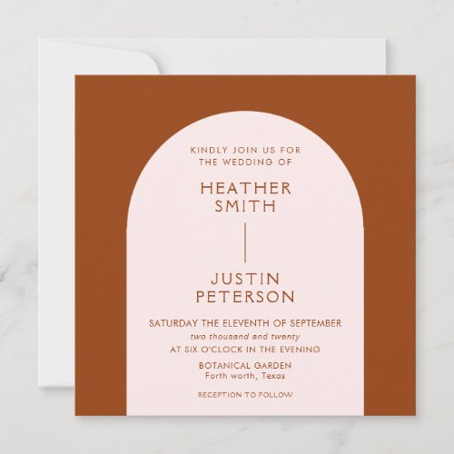 Modern Terracotta and Blush Square Wedding Invitation