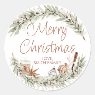 Modern Terracotta and Greenery Christmas Classic Round Sticker