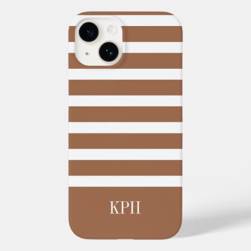 Modern Terracotta and White Stripe with Monogram  Case_Mate iPhone 14 Case