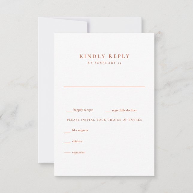  Modern Terracotta and White Wedding RSVP Card (Front)