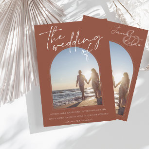 Modern Terracotta Arch Photo Wedding Invitation