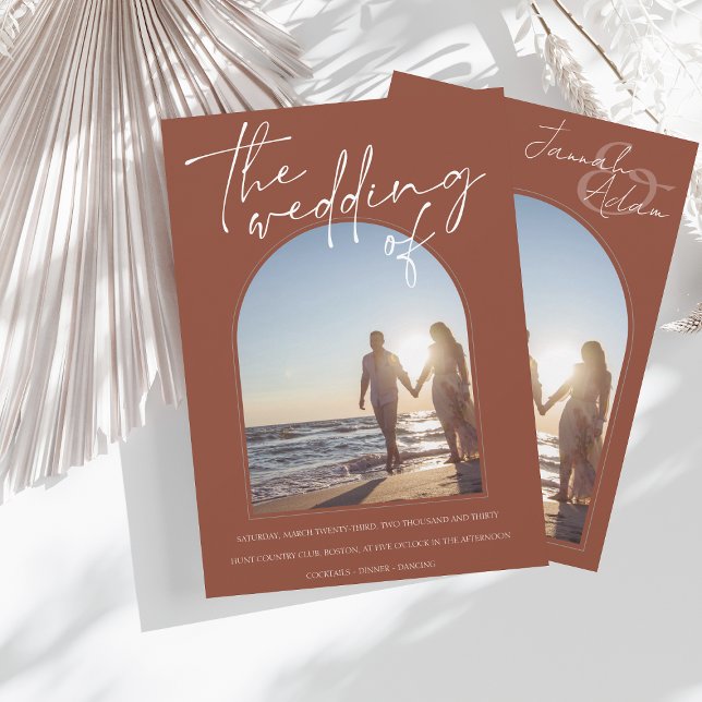 Modern Terracotta Arch Photo Wedding Invitation (Creator Uploaded)