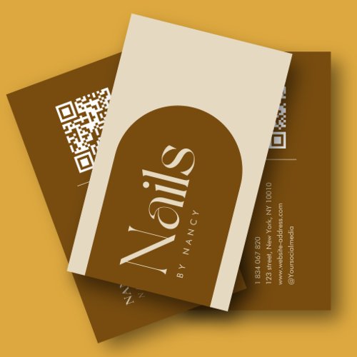 Modern Terracotta Arch QR Code Nail Artist Business Card