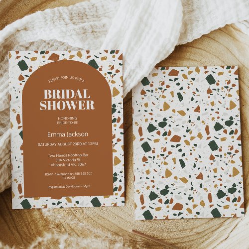 Modern Terracotta Arch Terrazzo Bridal Shower Invitation