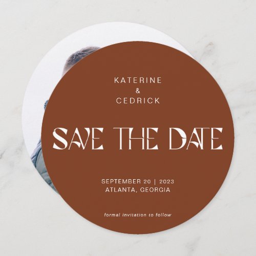Modern Terracotta Art Deco Typography Round Circle Save The Date