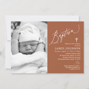 Modern Terracotta Baptism Photo Invitation