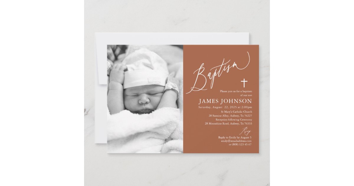 Modern Terracotta Baptism Photo Invitation | Zazzle