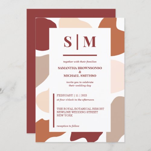 Modern Terracotta Beige Earth Tone Wedding Invitation