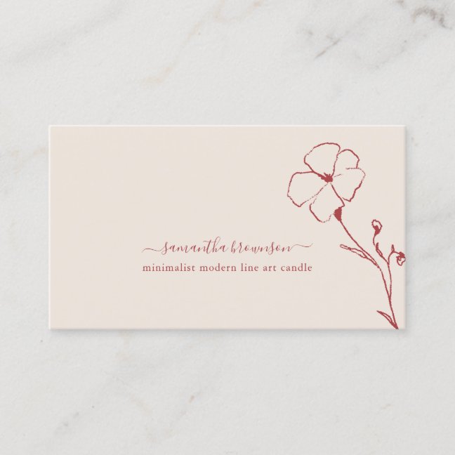 Modern Terracotta Beige Floral Botanical Line Art Business Card