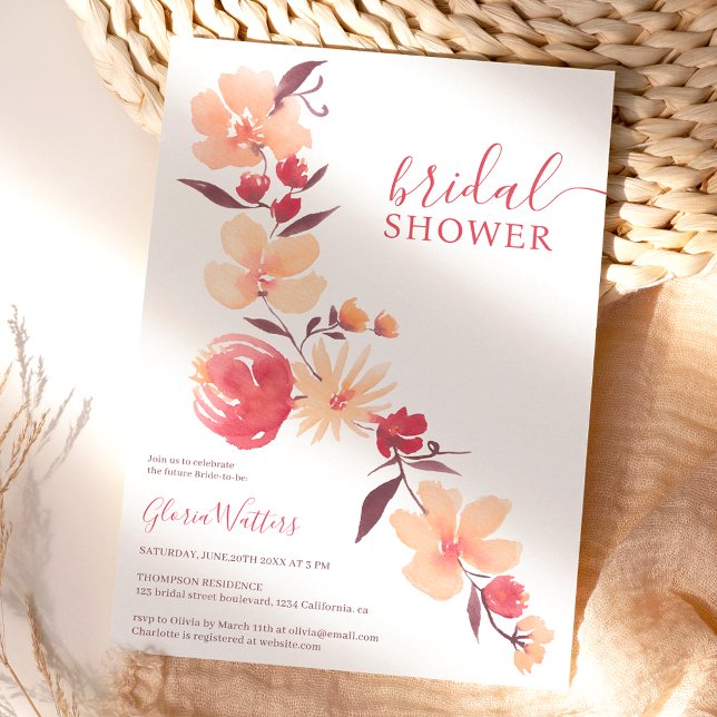 Modern terracotta beige flowers fall bridal shower invitation (Creator Uploaded)