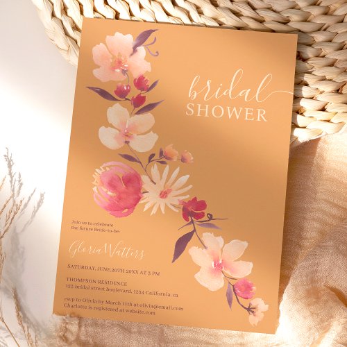 Modern terracotta beige flowers fall bridal shower invitation