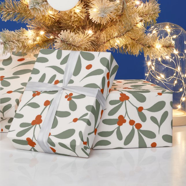 Modern Terracotta Berry Foliage Pattern Wrapping Paper (Holidays)