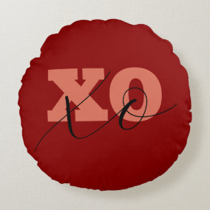 Modern Terracotta Black XOXO Valentine Gift Tags Round Pillow