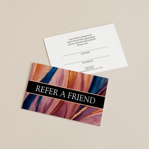 Modern terracotta blue glitter Referral Customer  Business Card