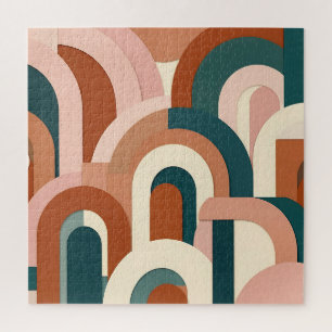 Modern Terracotta Blush Pink Teal Geometric Arch  Jigsaw Puzzle