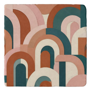 Modern Terracotta Blush Pink Teal Geometric Arch Trivet