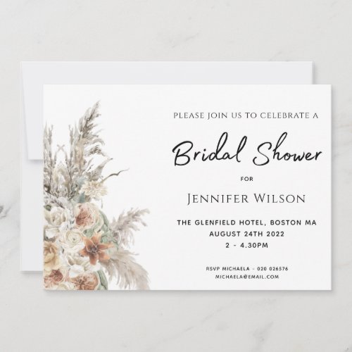 modern terracotta bohemian grass bridal shower sav save the date