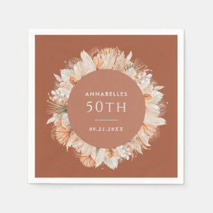 modern terracotta bohemian pampas grass birthday h napkins