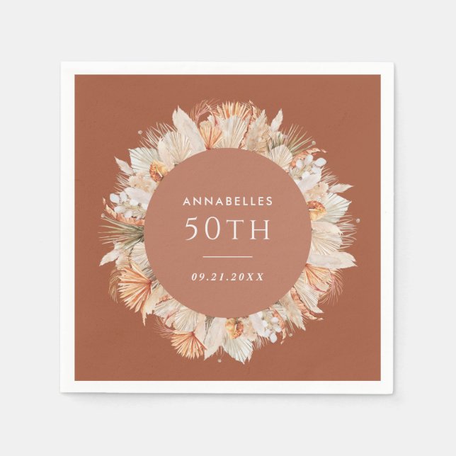 modern terracotta bohemian pampas grass birthday h napkins (Front)