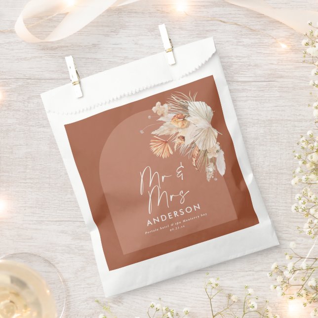 modern terracotta bohemian pampas grass Mr & Mrs Favor Bag (Clipped)
