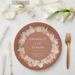 modern terracotta bohemian pampas grass Mr & Mrs P Paper Plates