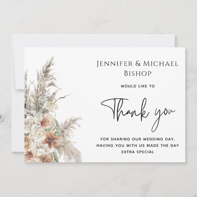 modern terracotta bohemian pampas photo thank you  save the date (Front)