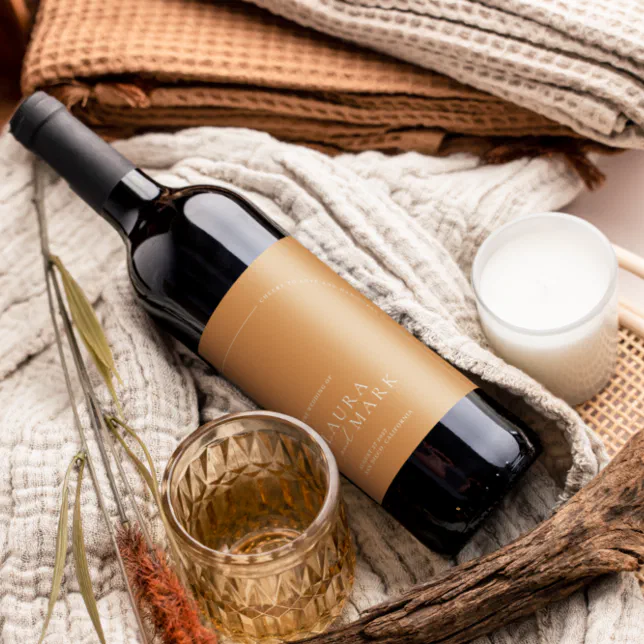 Modern Terracotta Boho Arch Minimalist Wedding Wine Label
